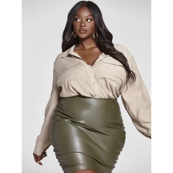 Fashion to Figure Tops - FTF Open Front Pocket Button Down Blouse